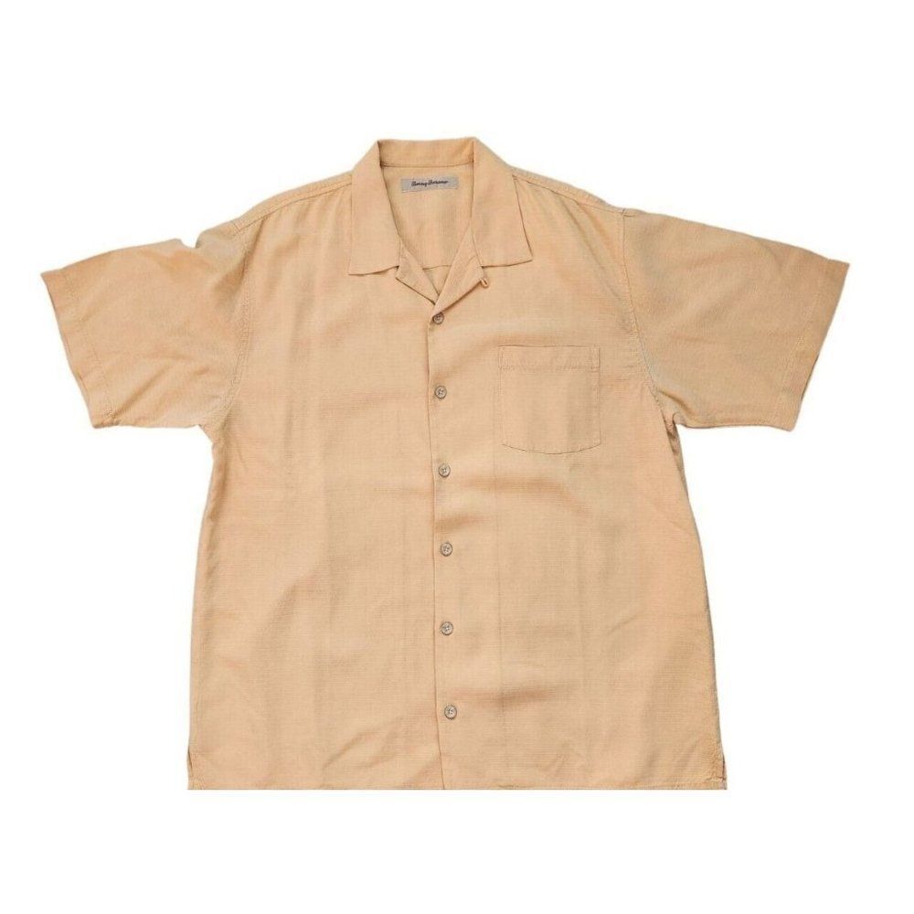 Tommy Bahama Hawaiian Silk Orange Peach Short Sleeve Shirt Size L